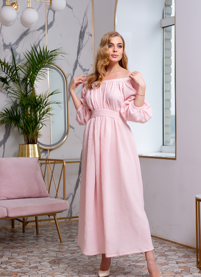 Vestido longo rosa de manguinha
